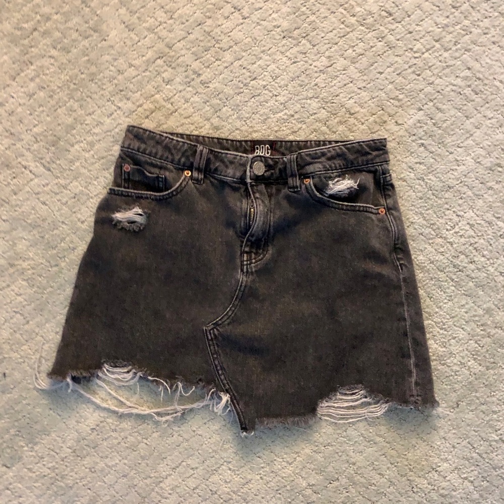 Urban outfitters distressed black jean skirt
